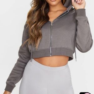 Charcoal Grey Crop Zip Hoodie
